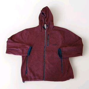 Cabelas Full Zip Jacket Coat Mens Large Burgandy Maroon Pockets Hood Outdoor